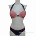 Ladies' Swimsuit with Wide Strap, Print, Bottom in Solid Print, Push-up Cup